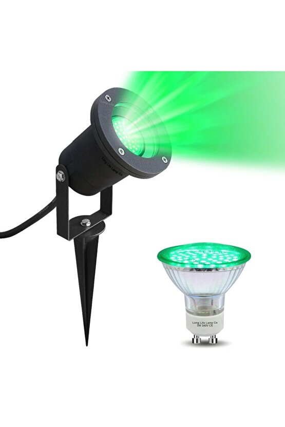 Elektrikle Çalışır 10 Watt Yeşil Işık Ampul Dahil Metal Gövde Fonksiyonlu Bahçe Duvar ve Çim Armatür