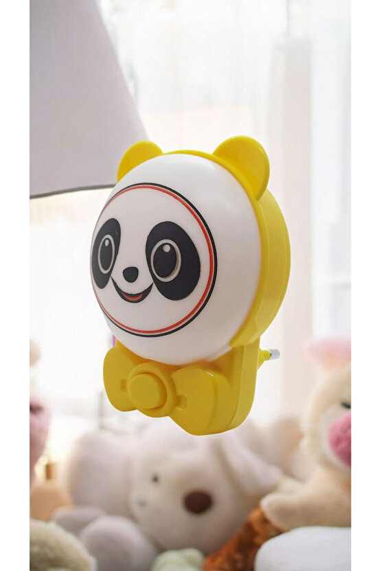 Sevimli Panda Bebek Çocuk Odası Gece Lambası, Prize Tak Çalıştır Anahtarlı, 2 Watt Beyaz Işık Ledli
