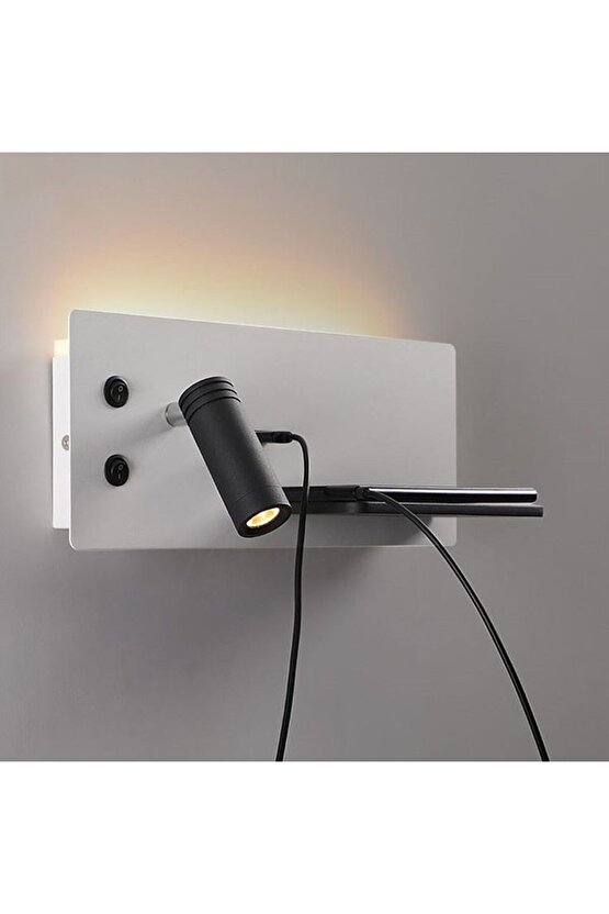 USB Şarj ve Kablosuz Şarjlı Yeni Nesil Modern Yatak Başı Armatürü 7 + 3 Watt Ledli Oynar Başlı Aplik