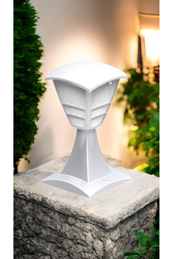 32 CM, E27 Duylu Beyaz Renk Dekoratif Set Üstü Armatür, Bahçe, Balkon, Teras, Duvar, Set Üstü Aplik