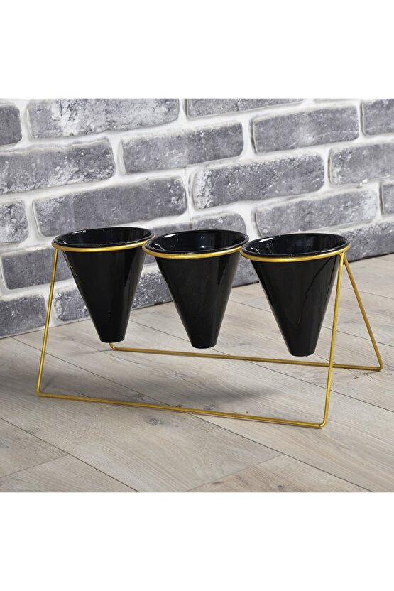 Vıpclass 3 Saksılı Metal Çiçek Standı - Saksılar Dahil - Vgs