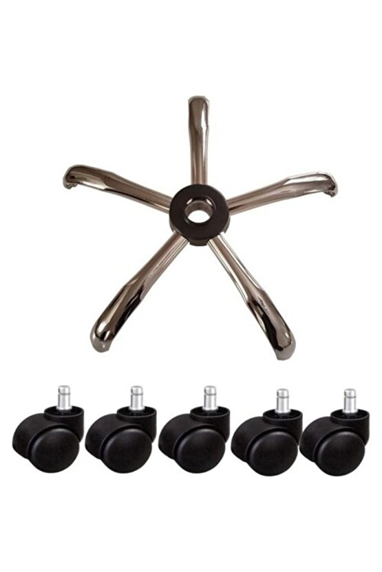 Metal Yıldız Ayak Ofis Koltuğu Ayağı+ 5 Adet Tekerlek + Amortisör
