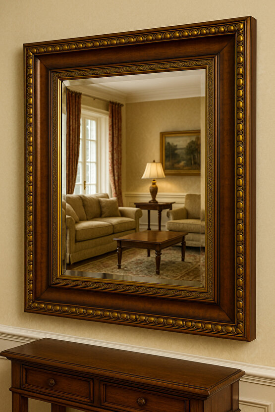 Kahverengi Gold Altın Varaklı Çerçeveli Ayna 9cm Kalınlıkta Çerçeve-Gold Ayna-Klasik Ayna-Salon Ayna