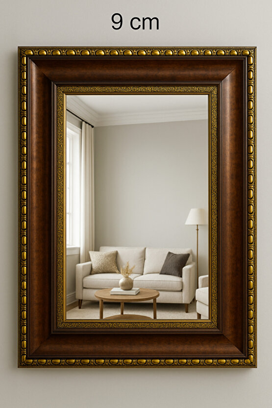 Kahverengi Gold Altın Varaklı Çerçeveli Ayna 9cm Kalınlıkta Çerçeve-Gold Ayna-Klasik Ayna-Salon Ayna