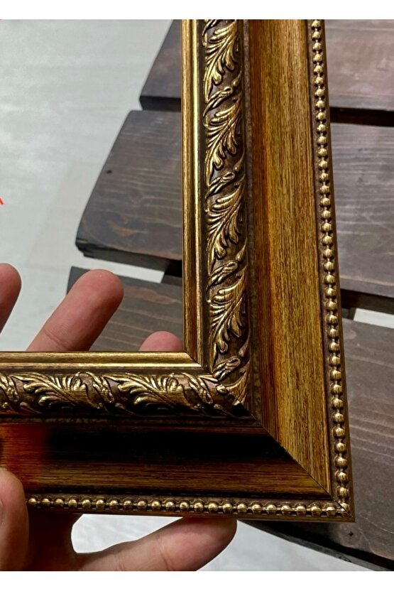 Altın Varaklı Çerçeveli Ayna - 5cm Kalınlık - Gold Ayna - Klasik Ayna - Varaklı Ayna - Salon Ayna