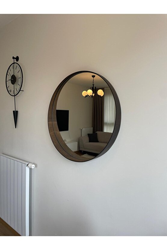 80 cm Ceviz Ahşap Çerçeveli Dekoratif Kavis Ayna