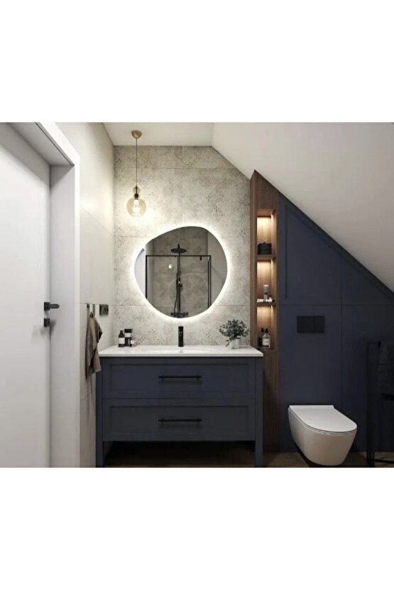 80 Cm Beyaz Ledli Asimetrik Banyo Aynası Makyaj Aynası