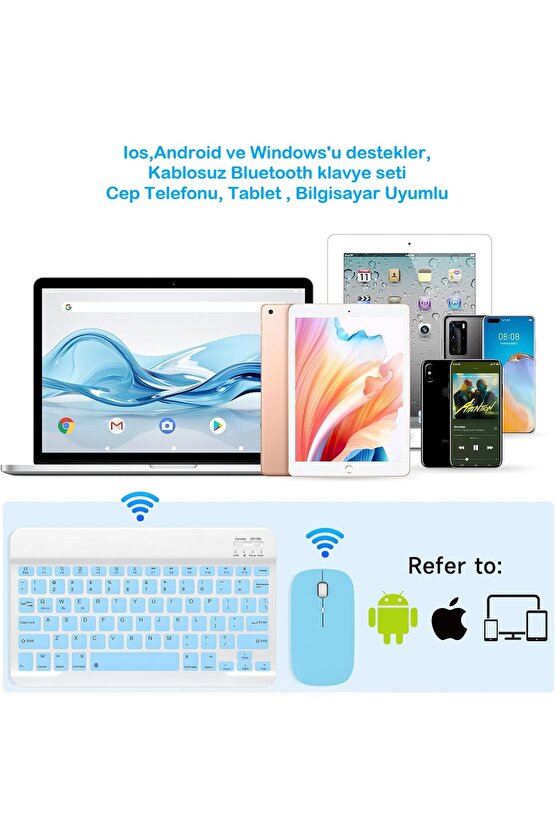 Apple iPad A16 11 Tablet Için Uyumlu Slim Şarjlı Bluetooth Klavye Ve Mouse Seti