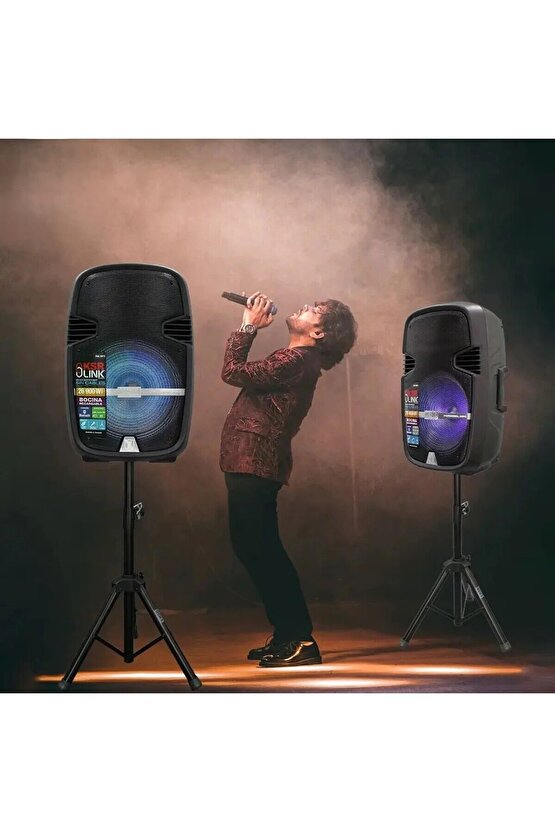 Profesyonel PA Kabin Hoparlör 15 Bluetooth Taşınabilir Şarjlı RGB Işıklı Karaoke Ses Sistemi 900W
