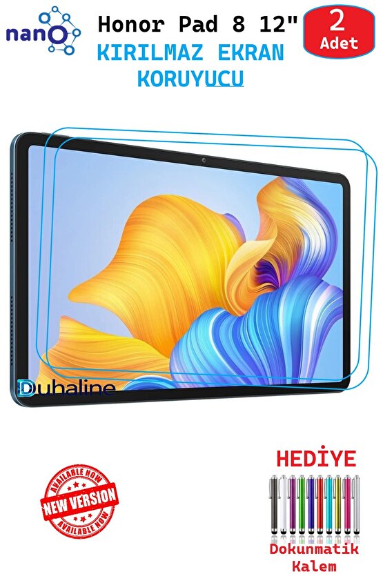 2 ADET Honor Pad 8 12 Tablet İçin Tam Uyumlu Ekran Koruyucu Şeffaf Cam Nano HD Esnek Kırılmaz