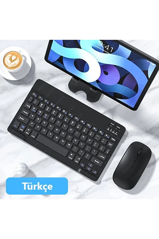 Apple iPad Mini 6.Nesil 8.3 Tablet İçin Uyumlu Slim Şarjlı Türkçe Bluetooth Klavye ve Mouse Seti