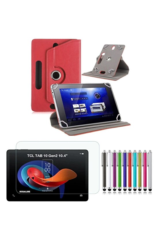 TCL TAB 10 Gen2 10.4 Uyumlu Standlı Tablet Kılıfı + Kırılmaz Ekran Koruyucu+ Dokunmatik Kalem