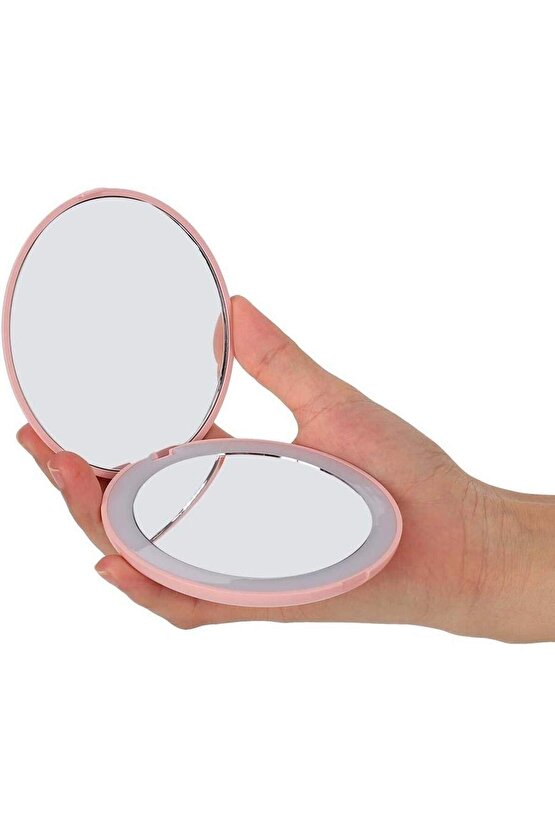 Taşınabilir Şarjlı 10X büyüteçli LED ışıklı Mini Makyaj Aynası Çanta Tipi Yuvarlak Makyaj Aynası