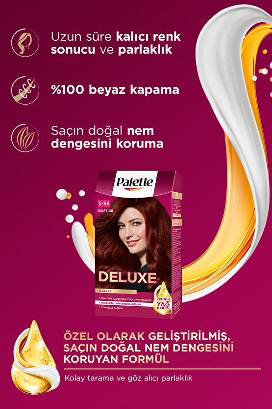 Deluxe 5-88 Şarap Kızılı Zengin Yağ Bakımı Kit Saç Boyası Bakım Maskesi