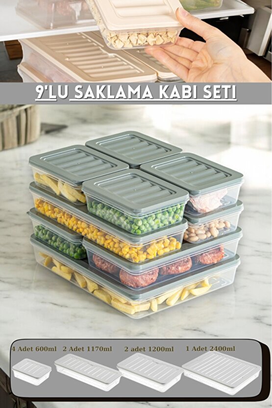 9lu Buzdolabı Düzenleyici Organizer Mikrodalga Ve Difrize Uygun Saklama Kabı Antrasit Set