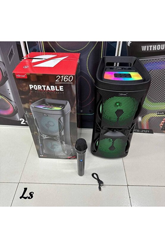 BÜYÜK BOY KABLOSUZ MİKROFONLU ŞARJLI HOPARLÖR LED IŞIKLI TAŞINABİLİR BLUETOOTH SPEAKER