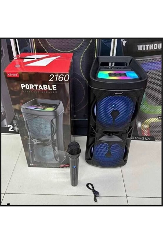 BÜYÜK BOY KABLOSUZ MİKROFONLU ŞARJLI HOPARLÖR LED IŞIKLI TAŞINABİLİR BLUETOOTH SPEAKER