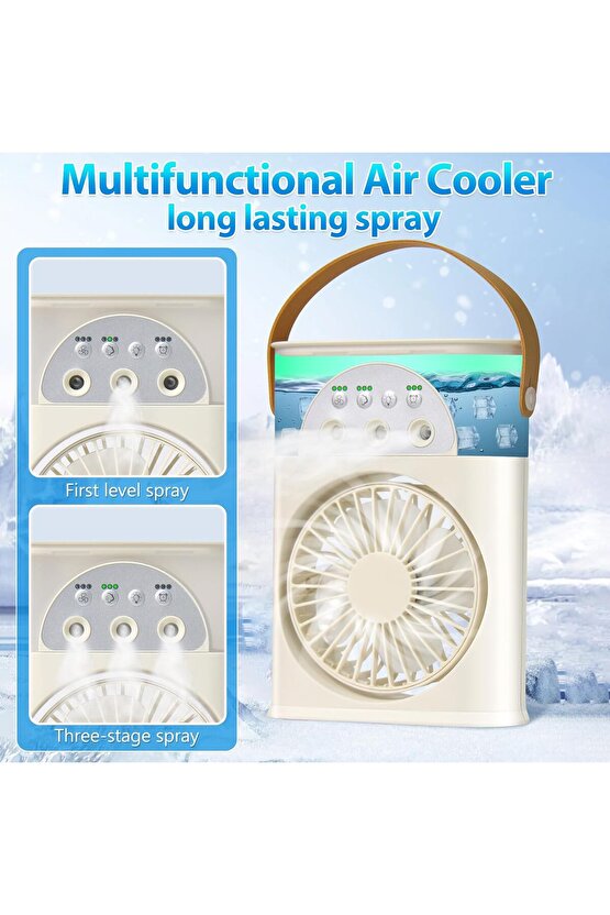 ŞARJLI LED IŞIKLI MASAÜSTÜ VANTİLATÖR FAN ODA HAVA NEMLENDİRİCİ HUMUDİFİER SERİNLETİCİ MİNİ KLİMA