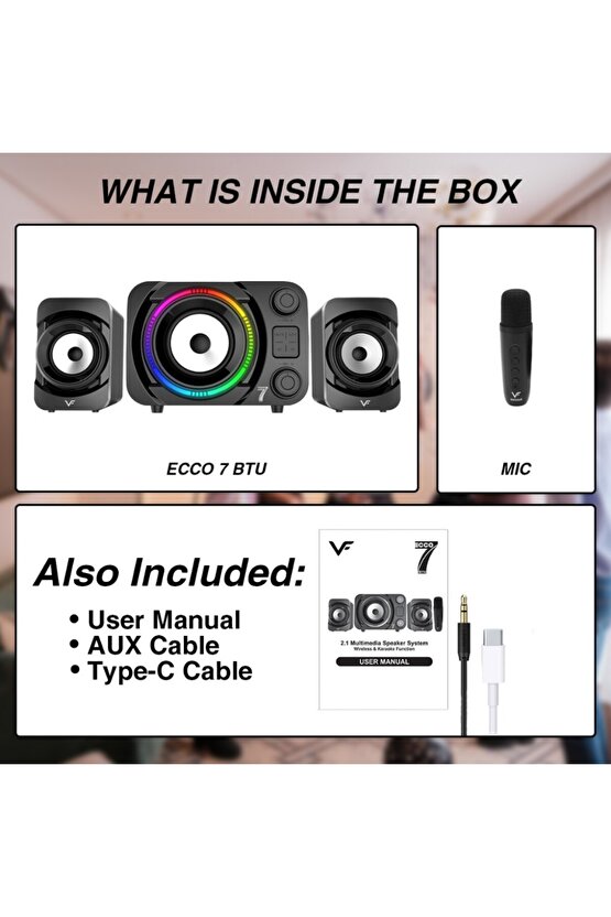 RGB LED IŞIKLI 2+1 SES SİSTEMİ BLUETOOTH HOPARLÖR FM RADYO KARAOKE MİKROFONLU SPEAKER TV PC 50W