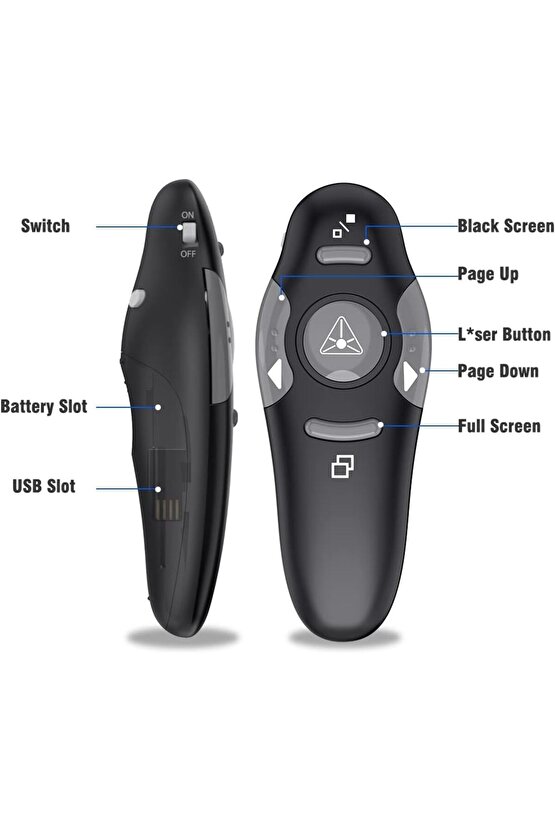 Kablosuz Sunucu PPT Kontrol Cihazı Sunum Uzaktan Kumanda Lazer İşaretçi USB Fare Tıklayıcı