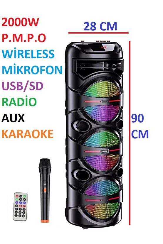 3X8 İNÇ BÜYÜK BOY TEKERLEKLİ BLUETOOTH SPEAKER ŞARJLI KABLOSUZ MİKROFONLU HOPARLÖR