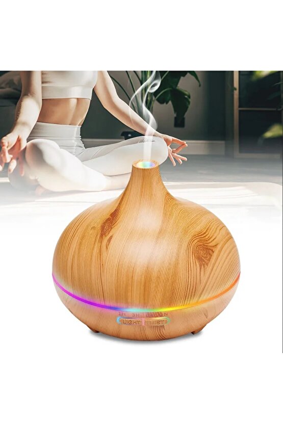 Aroma Terapi Oda Hava Nemlendirici 550ml Ultrasonik Buhar Makinesi Ahşap Görünüm 7 Renk Led Işıklı