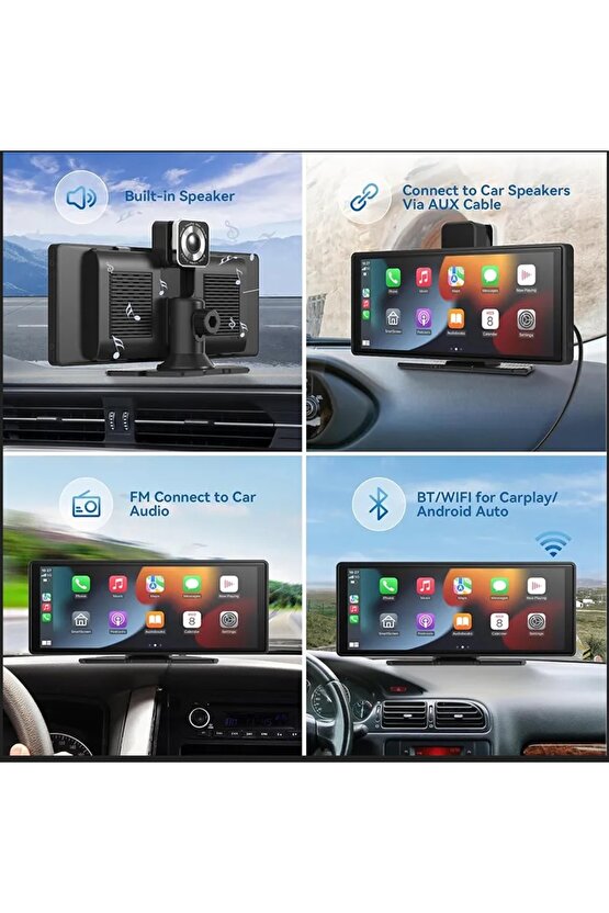 10.26 İNÇ CAR PLAY İOS ANDROİD UYUMLU 4K ULTRA HD ÖN ARKA ARAÇ KAMERASI BÜYÜK EKRAN WİFİ BLUETOOTH