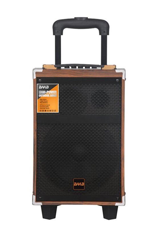 B-q8 Mikrofonlu Kumandalı Taşınabilir Tekerlekli Bluetooth Hoparlör Kahverengi