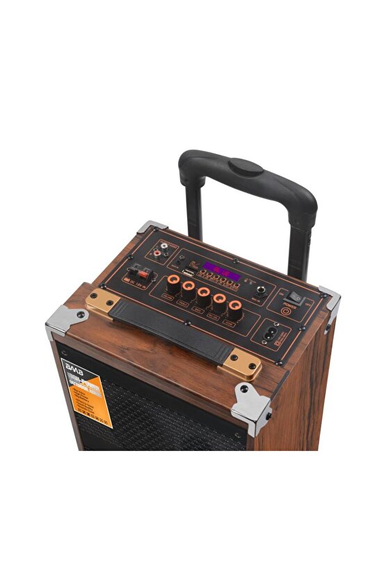 B-q8 Mikrofonlu Kumandalı Taşınabilir Tekerlekli Bluetooth Hoparlör Kahverengi