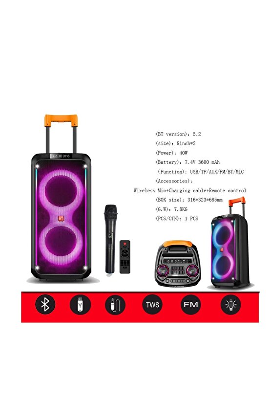KABLOSUZ MİKROFONLU BLUETOOTH SPEAKER TAŞINABİLİR TEKERLEKLİ BÜYÜK BOY KABLOSUZ ŞARJLI HOPARLÖR