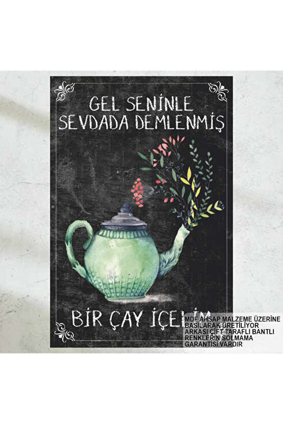 edebiyat çay şiir sözleri duvar yazıları ev mutfak kafe dekorasyon tablo retro ahşap poster