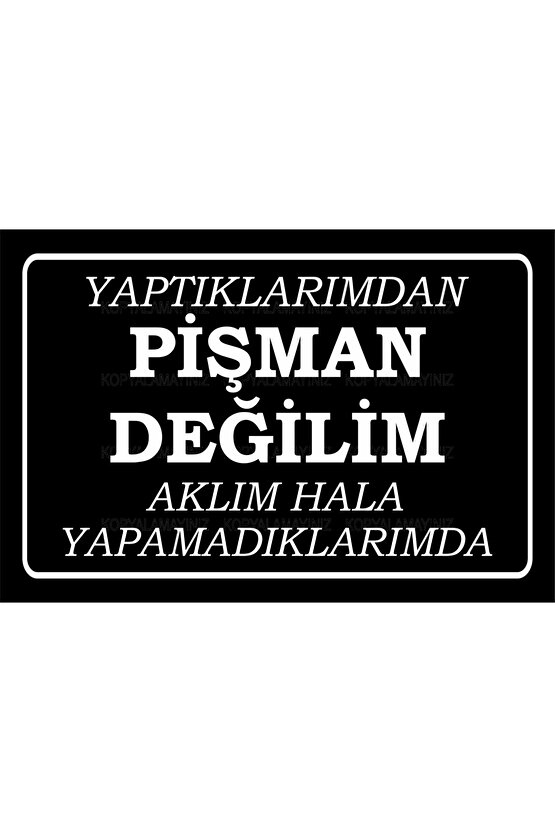 pişman değilim aklım hala yapamadıklarımda komik atarlı sözler duvar yazıları retro ahşap poster