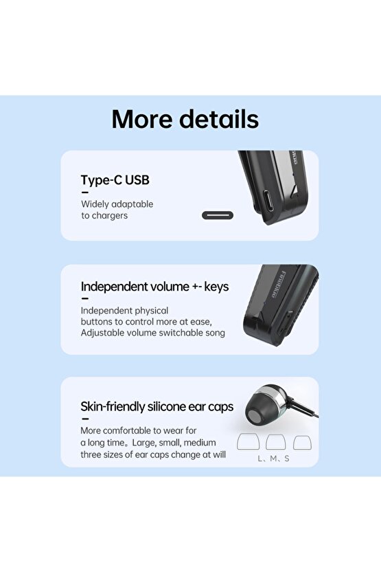 Makaralı Bluetooth Kulaklık Titreşimli Ios Android Uyumlu Bluetooth 5.3 Yaka Mandallı Kulaklık