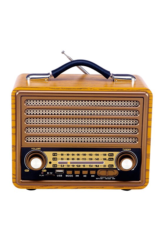 Nostaljik Radyo Bluetooth Hoparlör Fm Radio Sd Kart Usb Girişli Şarjlı Speaker