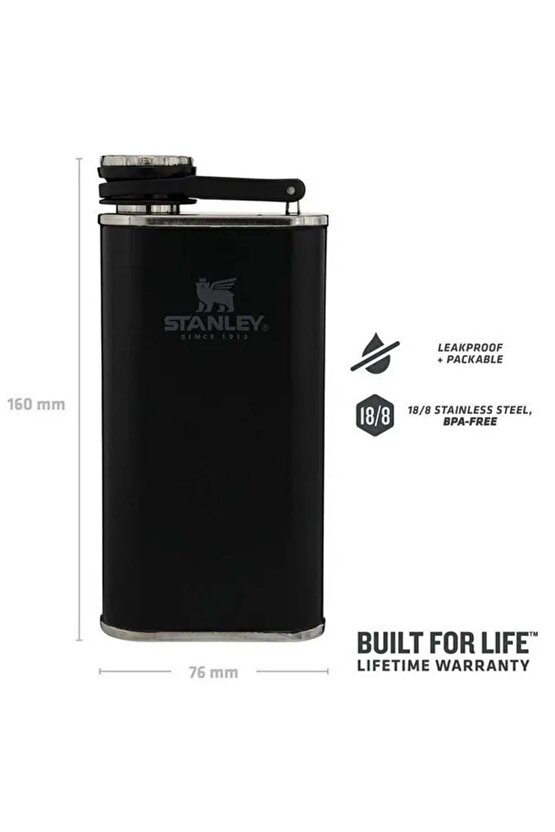 Klasik Paslanmaz Çelik Cep Matarası 0.23 Lt Siyah