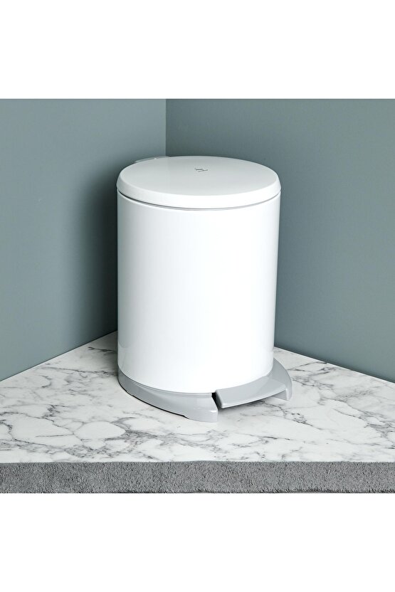 Primanova Cigo Paslanmaz Çelik Pedallı Banyo Çöp Kovası - Beyaz - 6 Lt