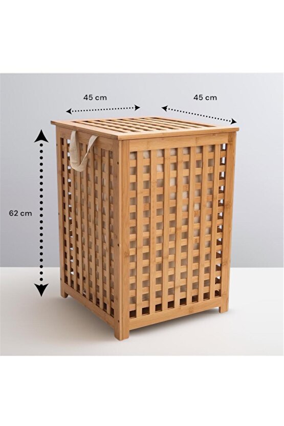 Bambu Kapaklı Kirli Çamaşır Sepeti Banyo Düzenleyici Modern Şık Tasarım Organizer