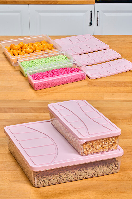 3 Adet 6 Parça Mikrodalga ve Difrize Uygun Saklama Kabı 1x3000 ml 2x1100 ml Fresh Box