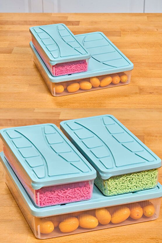 3 Adet 6 Parça Mikrodalga ve Difrize Uygun Saklama Kabı 1x3000 ml 2x1100 ml Fresh Box