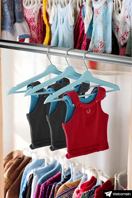 12li Ahşap Görünümlü Kaymaz Çentikli Bebek Ve Çocuk Askı, Sevimli Kıyafet Ve Elbise Askısı 12 Adet