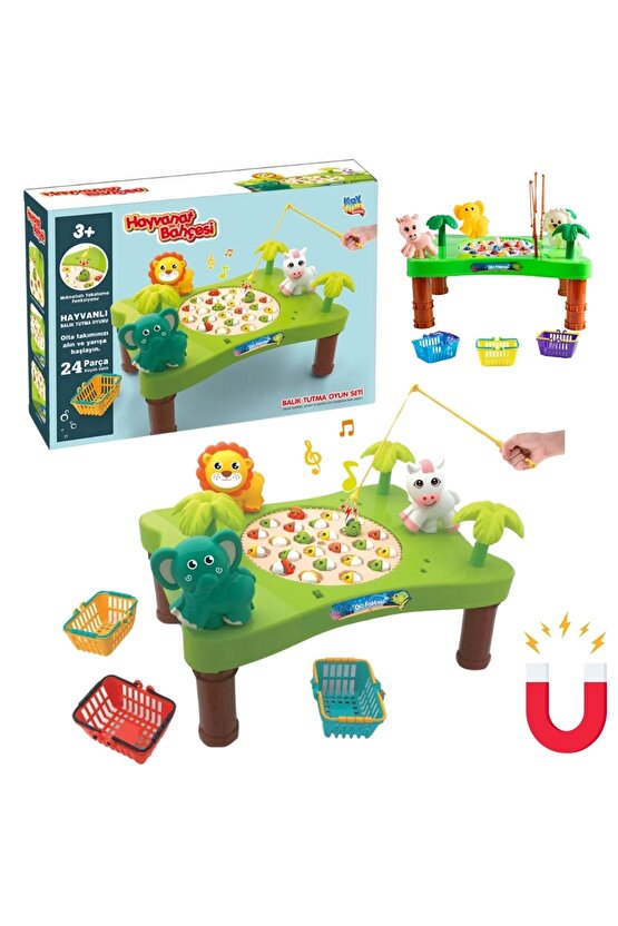 Hayvanat Bahçesi Mıknatıslı Balık Oyunu - Pilli Müzikli Balık Tutma Oyunu - Şarkılı Manyetik Eğitici