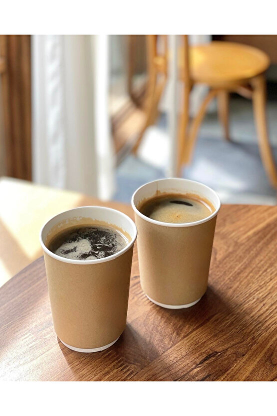 8 OZ DOUBLE WALL KRAFT GÖRÜNÜM KARTON BARDAK + SİYAH KAPAKLI 25Lİ KARIŞTIRICI (TIPAÇ) HEDİYELİ