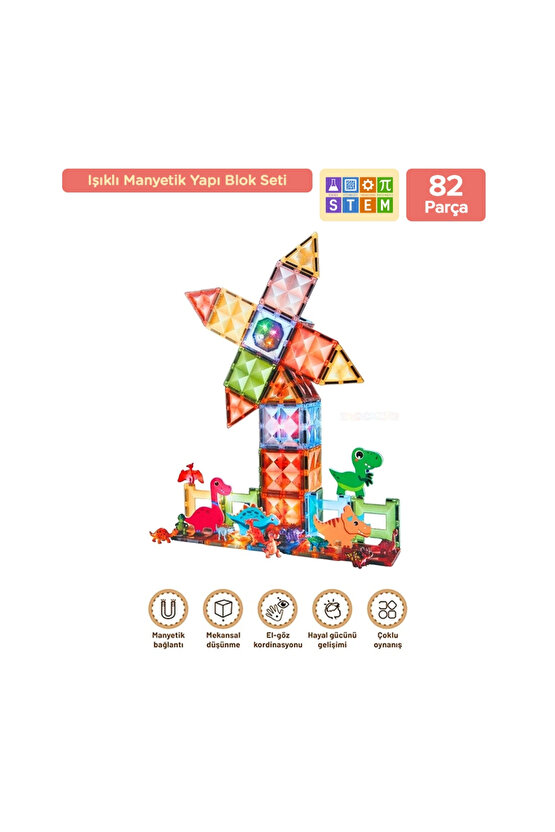 Orijinal Magnetic Tiles Star Diamond Light Version 82 Parça Işıklı Manyetik Lego - Mıknatıslı Lego L