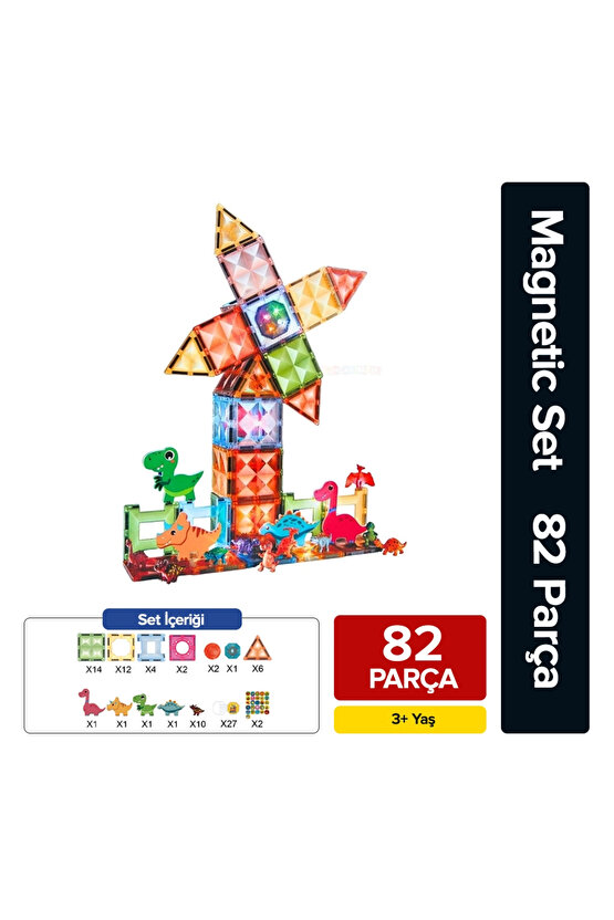 Orijinal Magnetic Tiles Star Diamond Light Version 82 Parça Işıklı Manyetik Lego - Mıknatıslı Lego L