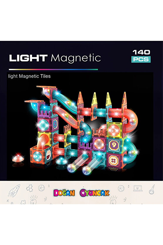Orijinal Magnetic Tiles Light Version 140 Parça Işıklı Manyetik Lego - Magnetic Magical Işıklı Magne