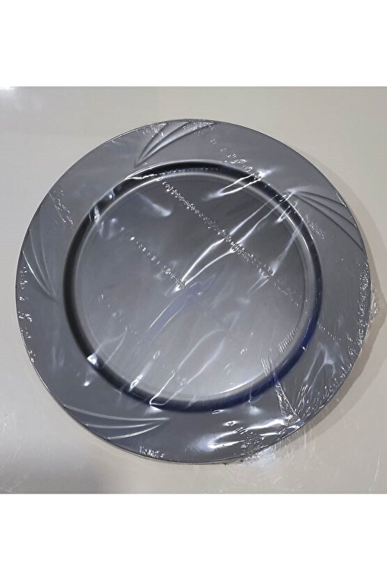 14 SÜS Plastik Tabak Lüks Sert Mika 22 Cm (6 ADET) Gümüş Renk