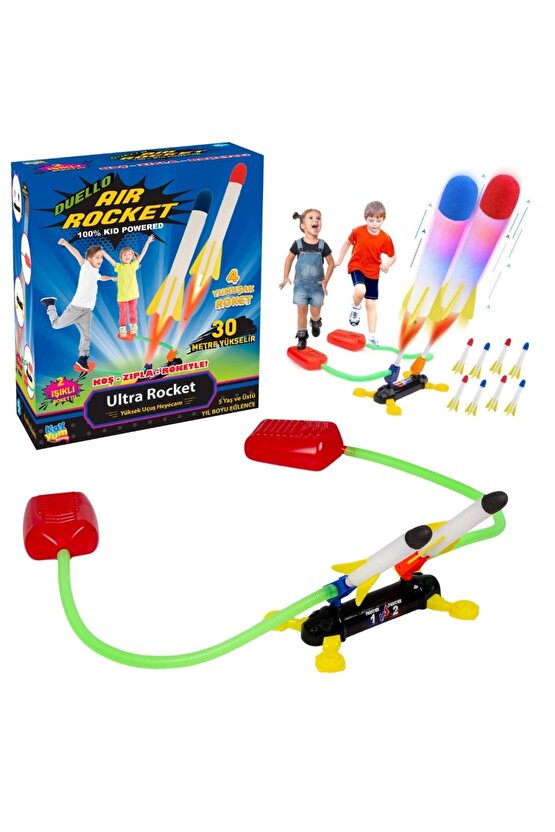 Air Rocket İkili Seti - Roket Oyuncak - 4 Roket Ve Havalı Roketatar - İkili Açık Hava Oyuncağı - Air