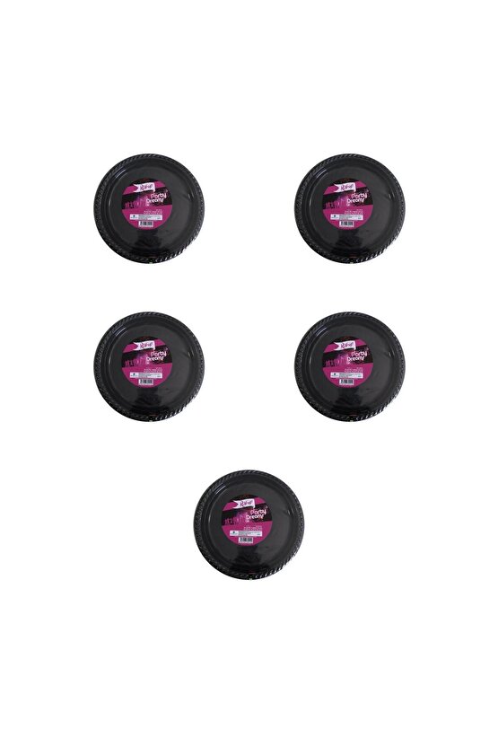 Kullan At Renkli Siyah Parti Davet Plastik Tabak - 22 Cm. - 25 Adetlik 5 Paket