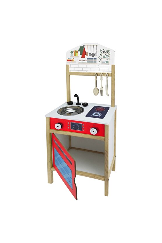 Hamarat Ahşap Mutfak - Ahşap Çocuk Mutfağı - Mutfak Seti - Kapaklı Mutfak - Fırınlı Mutfak