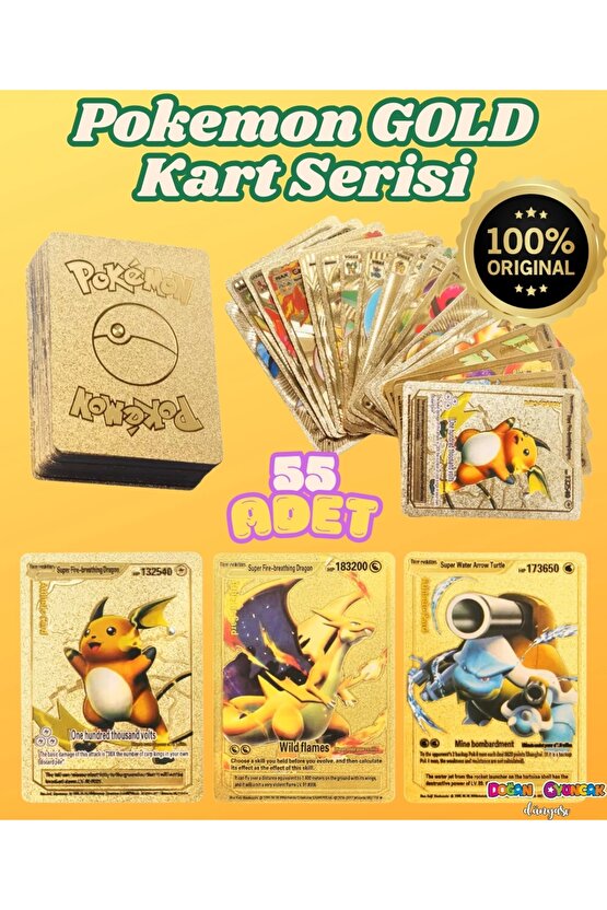 Orijinal Pokemon Kart Gold Serisi 55li Paket - Pokemon Oyun Kartları - Pikachu Koleksiyonluk Kartı